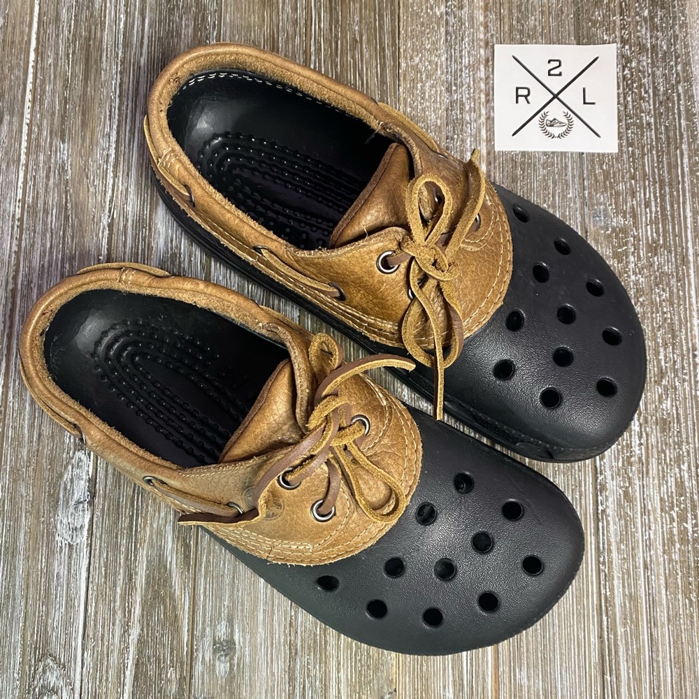Crocs Pit Crew Islander Brown Leather Clogs
